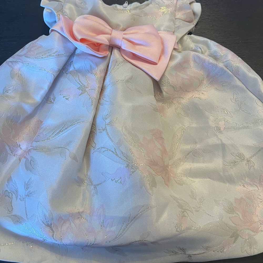Pink and gold baby dress with a big pink bow EUC